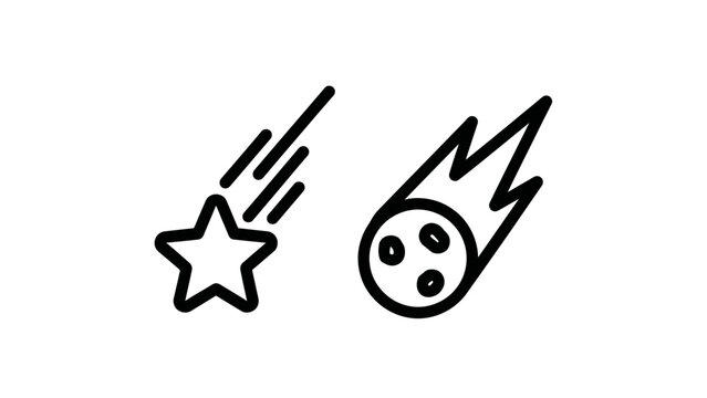 Shooting star and asteroid comet astronomy space icon set with asteroid