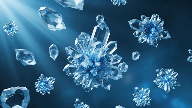 Abstract digital illustration of blue crystals in space.