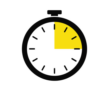 Circular clock timer with 15 minutes yellow highlight sector