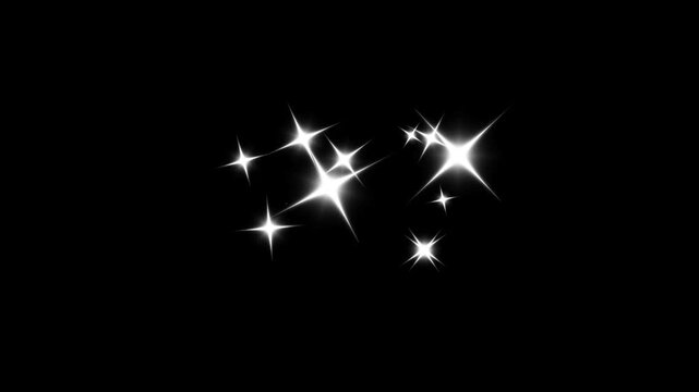 twinkling sparkle stars animation 4k. sparkling glitter star dust trail with magic particle effect, cartoon white doodle shining stars glowing. festive starry sky overlay, alpha channel