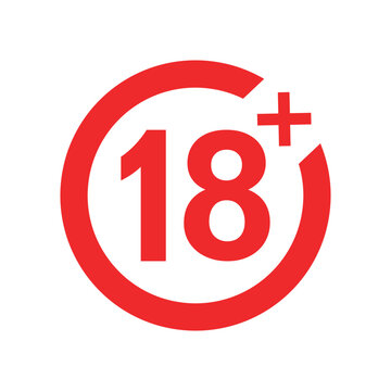 red circular eighteen plus age rating sign vector icon design on white background