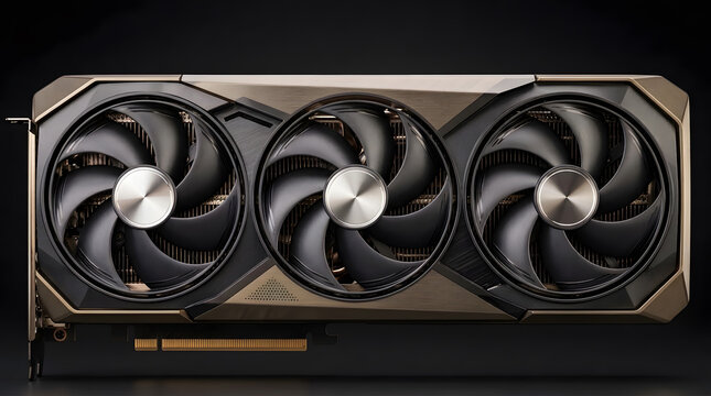 Modern Triple Fan Graphics Card | High Performance Gaming GPU Component | Premium PC Desktop Video Card | Computer Hardware Component Isolated