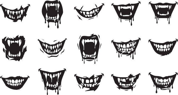 Scary Vampire Mouths and Fangs Collection Vector Halloween Icons