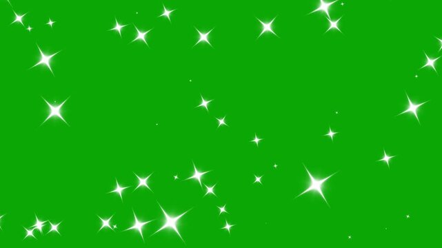 twinkling sparkle stars animation on green screen 4k, sparkling glitter star dust trail with magic particle effect, cartoon white doodle shining stars glowing. festive starry sky overlay,