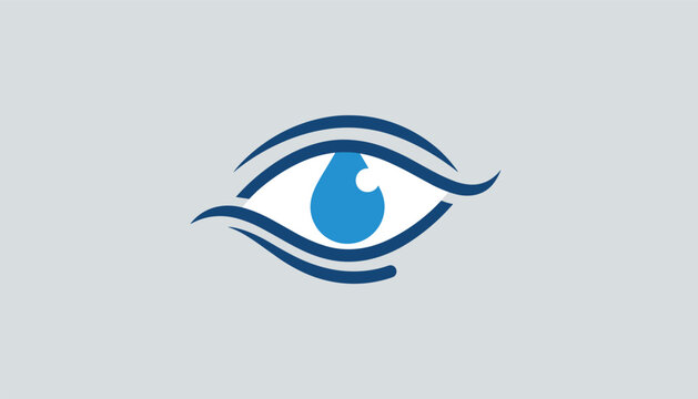 Creative eye drop medical logo design showing a water drop as pupil on gray background vector illustration.