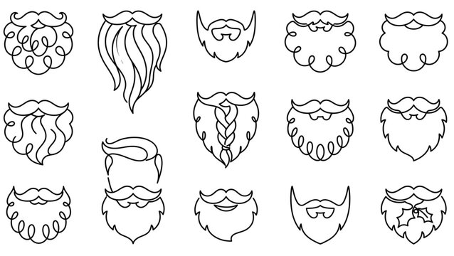 Santa Beard Icon Set Continuous Line Art Vector Collection_26