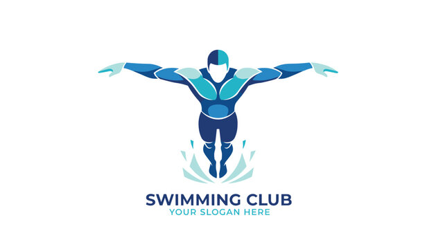 Professional swimming club logo design featuring a powerful athlete doing the butterfly stroke.