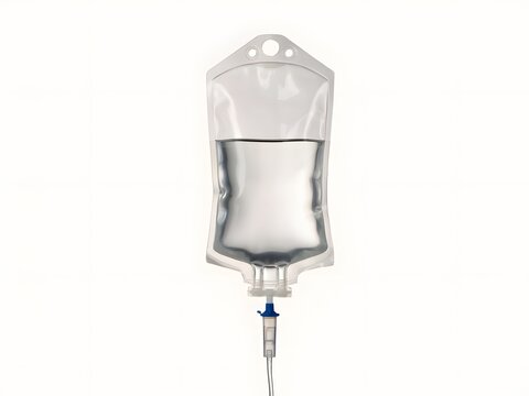 Medical IV drip bag with saline solution for hospital intravenous therapy treatment