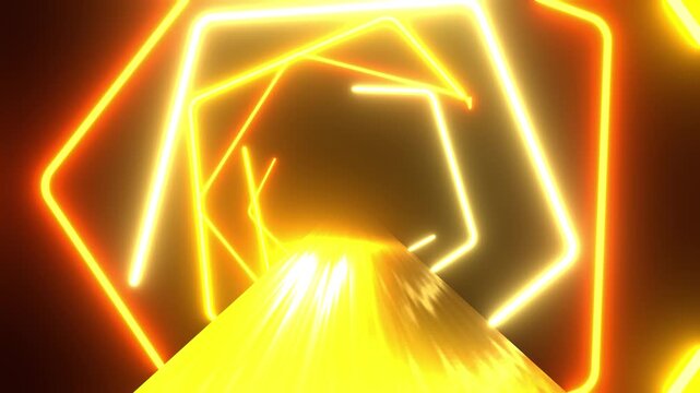 Pentagon triple neon yellow orange tunnel VJ loop animation background