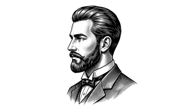 Black and white sketch of a man's profile with detailed eye and ear
