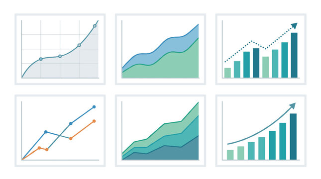 Collection of six different business growth charts and graphs
