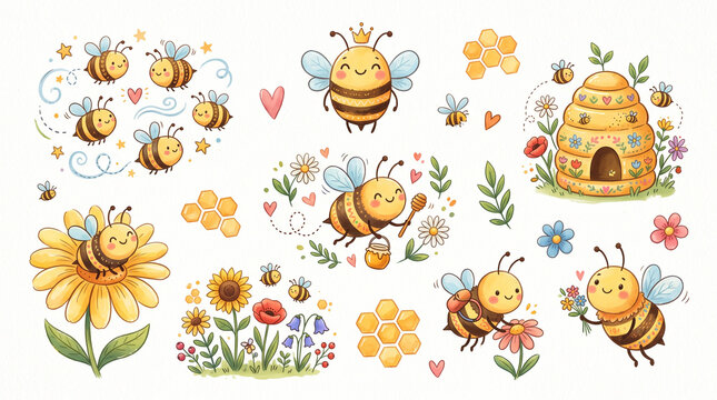 cute bees vector drawing