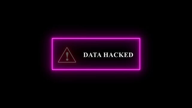 Neon line Data Hacked Button Alert with Exclamation icon. warning attention with fraud alert text icon animation red color danger risk alert road warning sign stop error signal emergency issue sign.