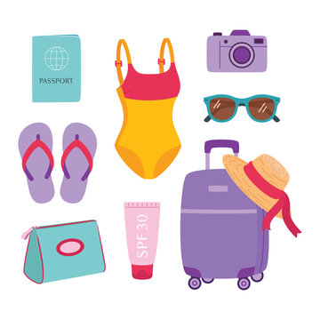 summer travel accessories set, flat style