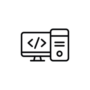 Computer programming and development environment outline icon with computer programming software