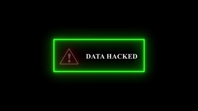 Neon line Data Hacked Button Alert with Exclamation icon. warning attention with fraud alert text icon animation red color danger risk alert road warning sign stop error signal emergency issue sign.