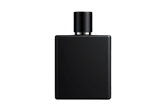 Black rectangular perfume bottle presenting elegant masculine fragrance for branding and product mockup, transparent background
