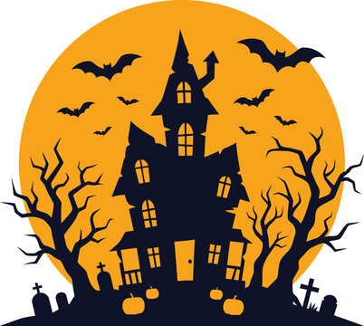 Spooky halloween t shirt vector haunted house with bats pumpkins for creepy fall designs