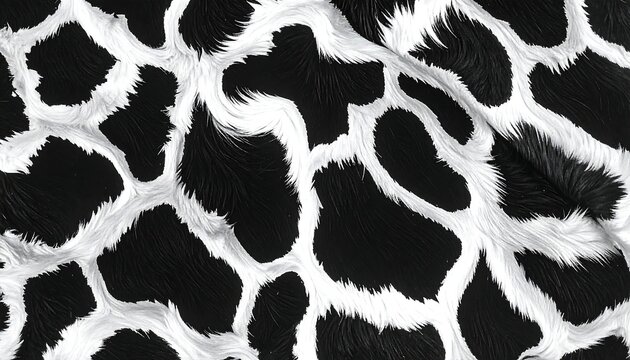 A black and white fabric with a fuzzy giraffe print pattern