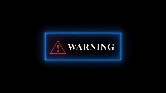 Neon line Warning Button Alert with Exclamation icon. warning attention with fraud alert text icon animation red color danger risk alert road warning sign stop error signal emergency issue sign.