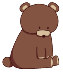 Fototapeta premium Cute hand-drawn little brown bear cartoon illustration sitting profile