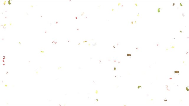 Confetti on white background, loop animation background. festive colorful confetti rain on alpha matte. 3D animation of exploding confetti White Background. 4k video.