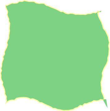 A soft square green pillow with a yellow stitched border and wavy edges