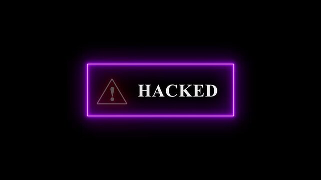Neon line HACKED Button Alert with Exclamation icon. warning attention with fraud alert text icon animation red color danger risk alert road warning sign stop error signal emergency issue sig