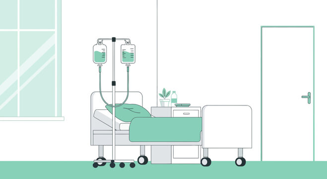 Hospital Room Interior Illustration Of Patient Bed And Intravenous Drip System