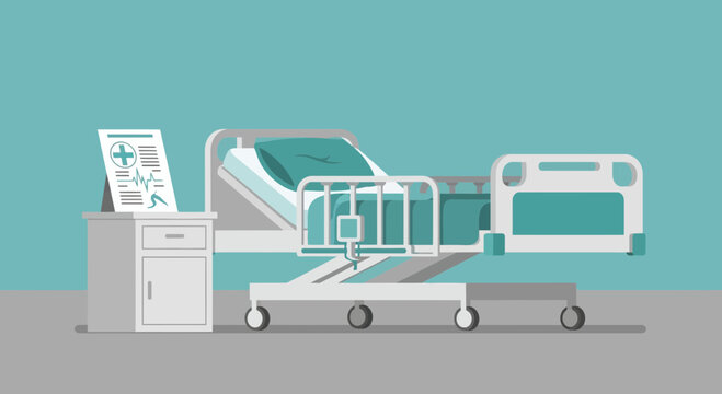 Hospital Room Interior Illustration Of Patient Bed And Medical Chart In Healthcare