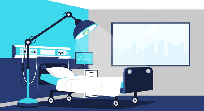 Hospital Room Interior Illustration Of Patient Bed And Medical Equipment Abstract Modern Art