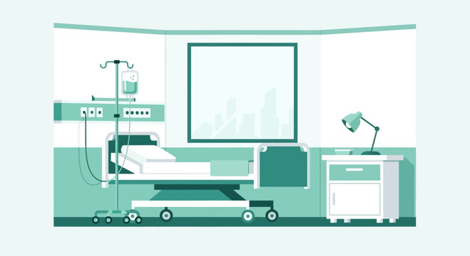 Hospital Room Interior Illustration Of Patient Bed And Medical Equipment Depiction