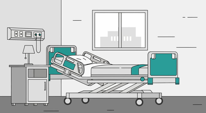 Hospital Room Interior Illustration Of Patient Bed And Medical Equipment Design In White Color