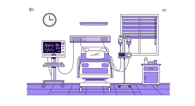 Hospital Room Interior Illustration Of Patient Bed And Medical Equipment Design.