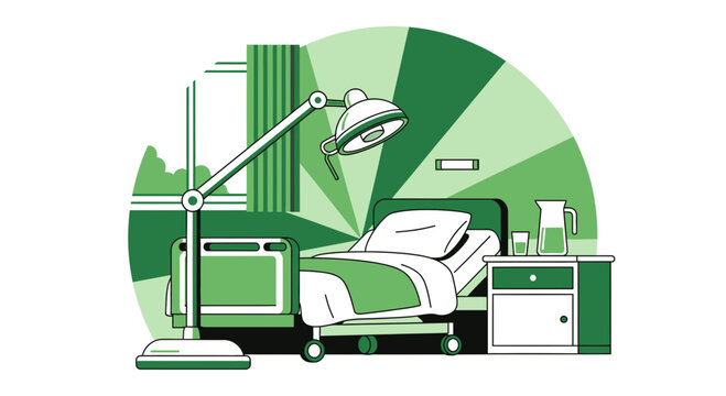 Hospital Room Interior Illustration Of Patient Bed And Medical Equipment Design Style