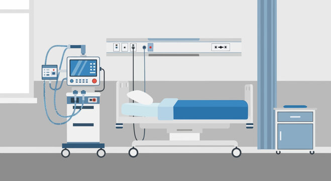 Hospital Room Interior Illustration Of Patient Bed And Medical Equipment Design Visualization