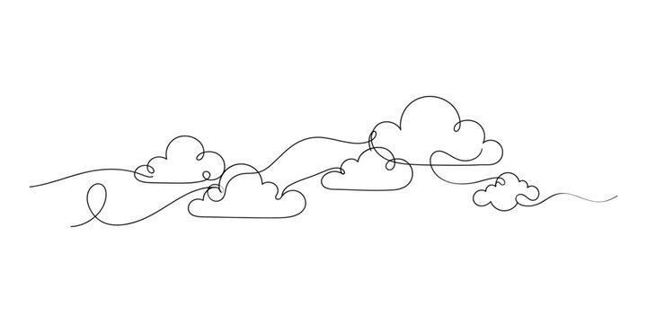 Continuous line drawing of clouds minimalist sky illustration