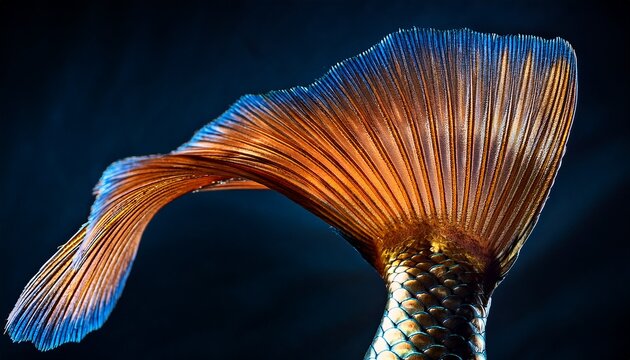 of close up of a sleek shiny fish tail showcasing its textures