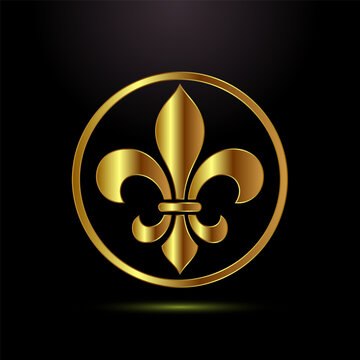 Golden fleur de lis icon elegant royal symbol in a circular frame.