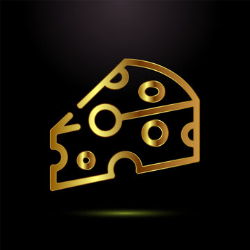 Golden swiss cheese slice icon with holes food and dairy product concept.