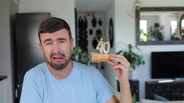 Sad man celebrating his 40th birhtday 