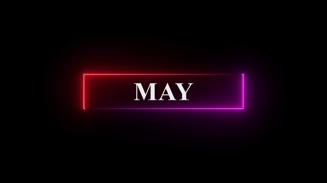 Abstract May text icon animation. Neon shine month May text sign icon animation on isolated on black background.4k motion video.
