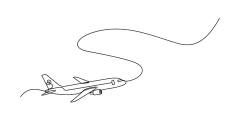 Continuous line drawing of an airplane in flight © Bellal