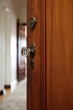 Vintage wood interior door with classic doorhandle
