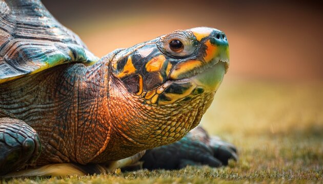 of close up of a beautiful turtle featuring detailed shell patterns and textures