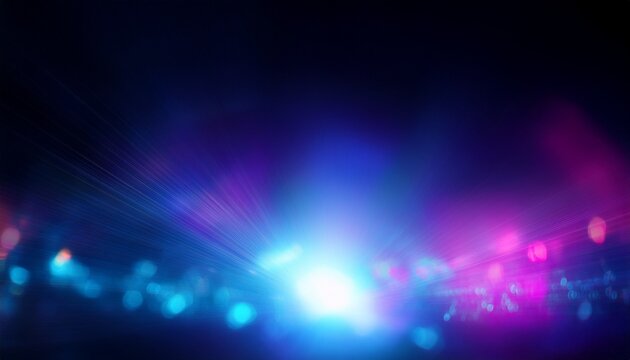 blur neon light lens flare overlay bokeh fluorescent flash gleam defocused blue purple color flecks on dark black abstract background