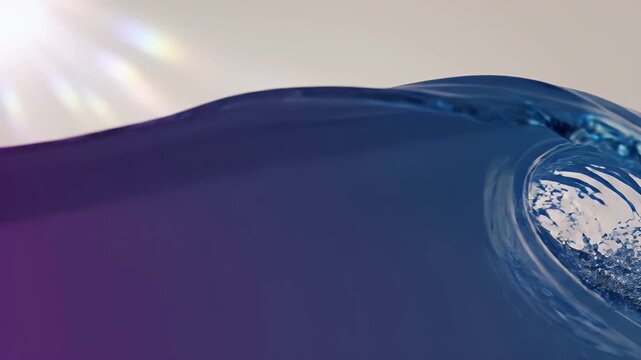 A close-up, abstract view of a translucent purple wave cresting against a light background.
