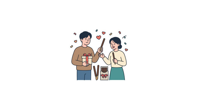 Couple Celebrating Pepero Day Vector Illustration