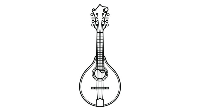 Black and white line art illustration of a mandolin string instrument.