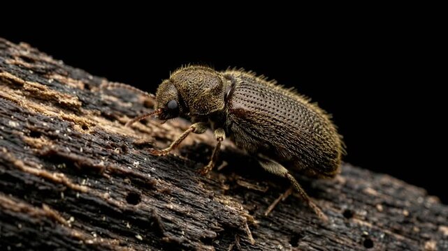 common furniture beetle isolated on black background uk close up video